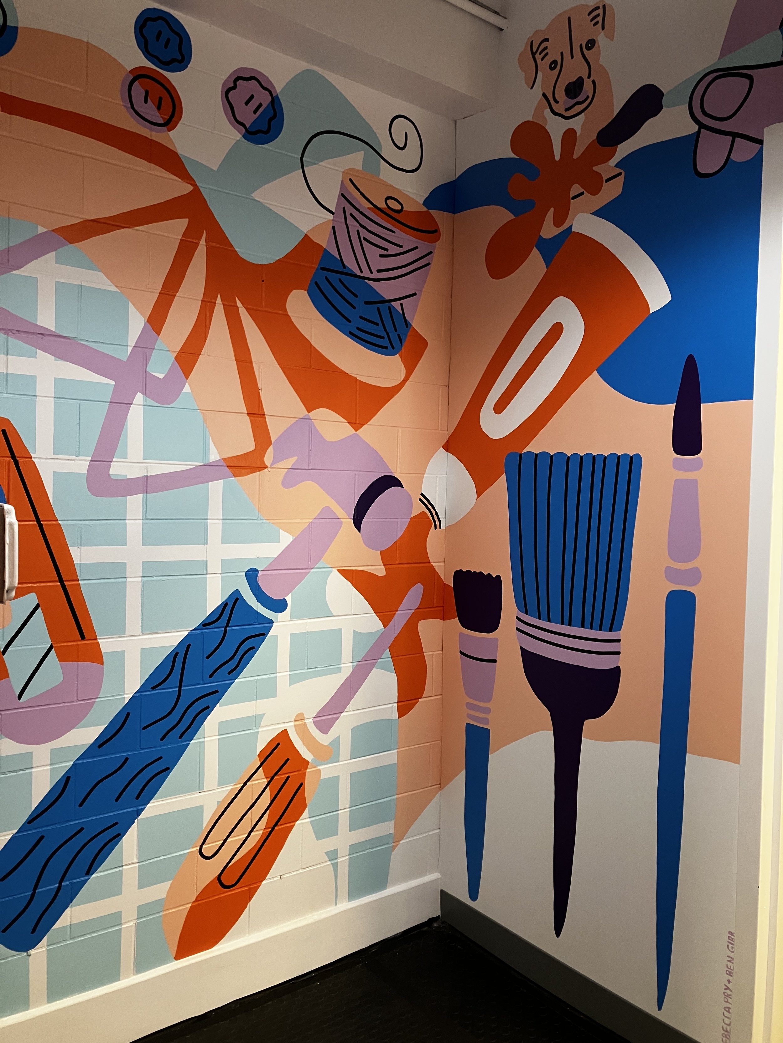 Hand painted Form Labs large scale mural for interior office space in Somerville, MA.