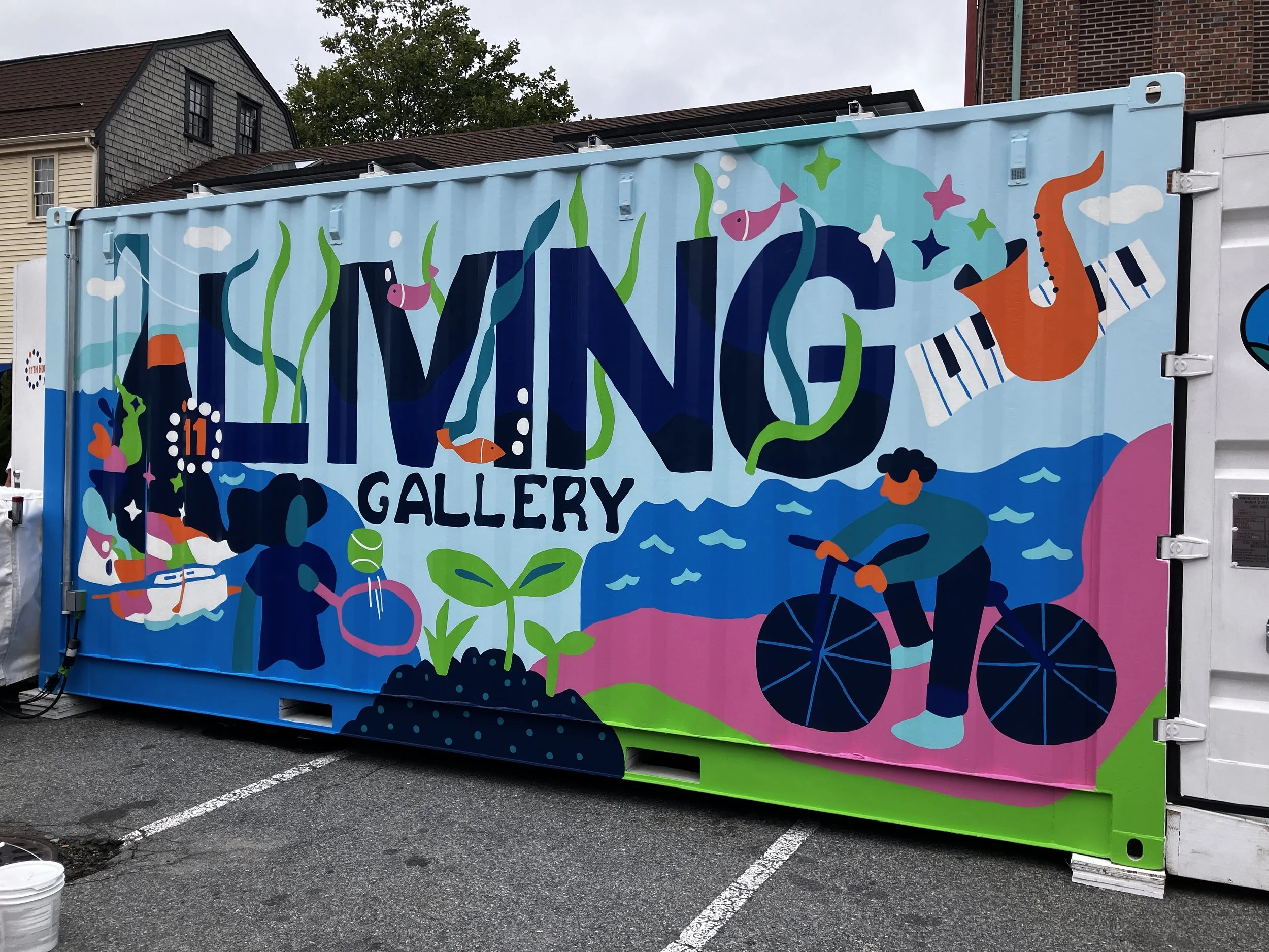 Large scale metal shipping container  commissioned mural for 11th Hour Racing in Newport RI