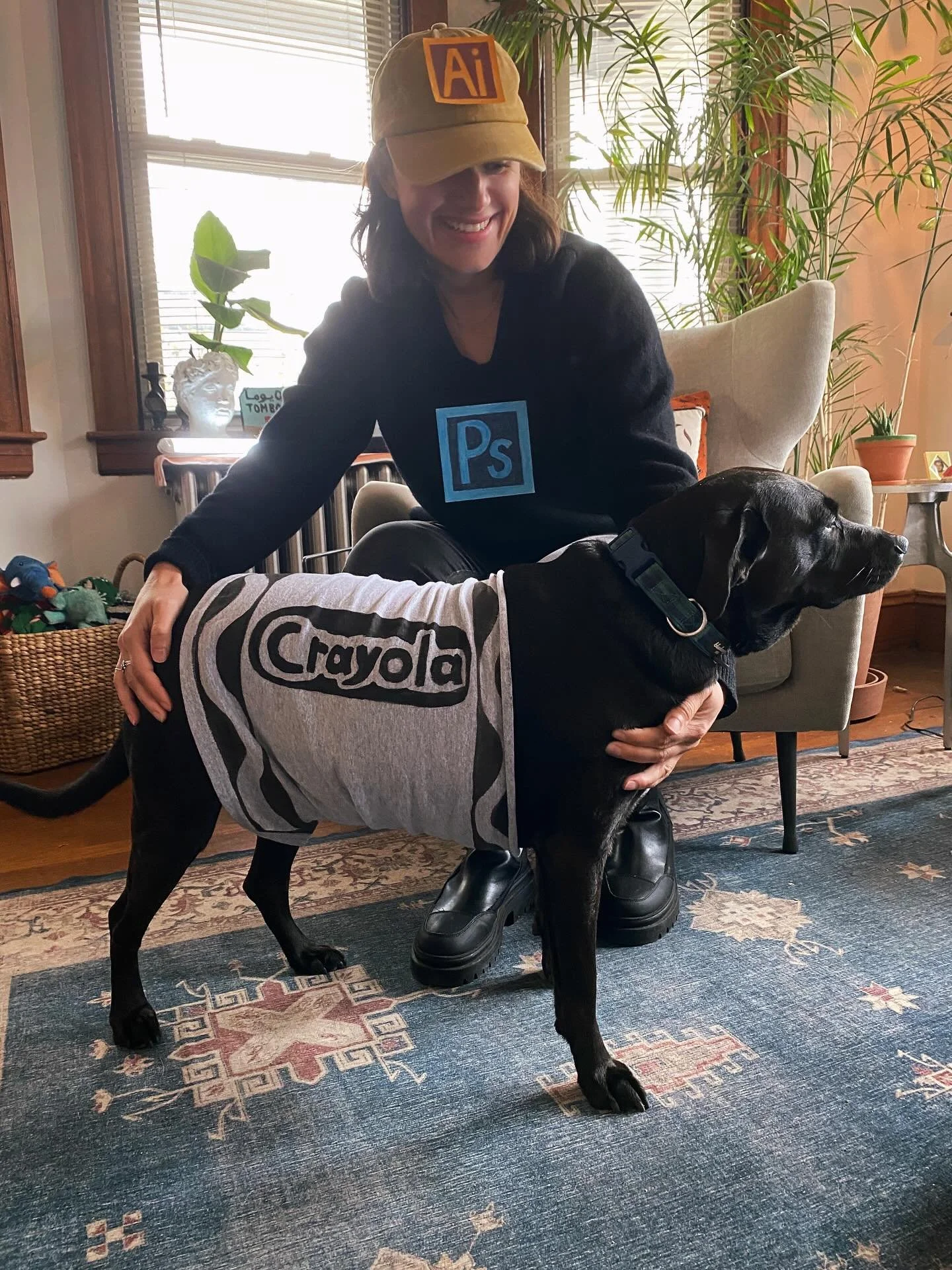 Peg wanted to have some sort of social commentary for our costume this year. She and I discuss daily  the pros and cons of digital vs analog art making, so when we put crayon to paper (🤭) we knew this would be the perfect costume for this Halloween!