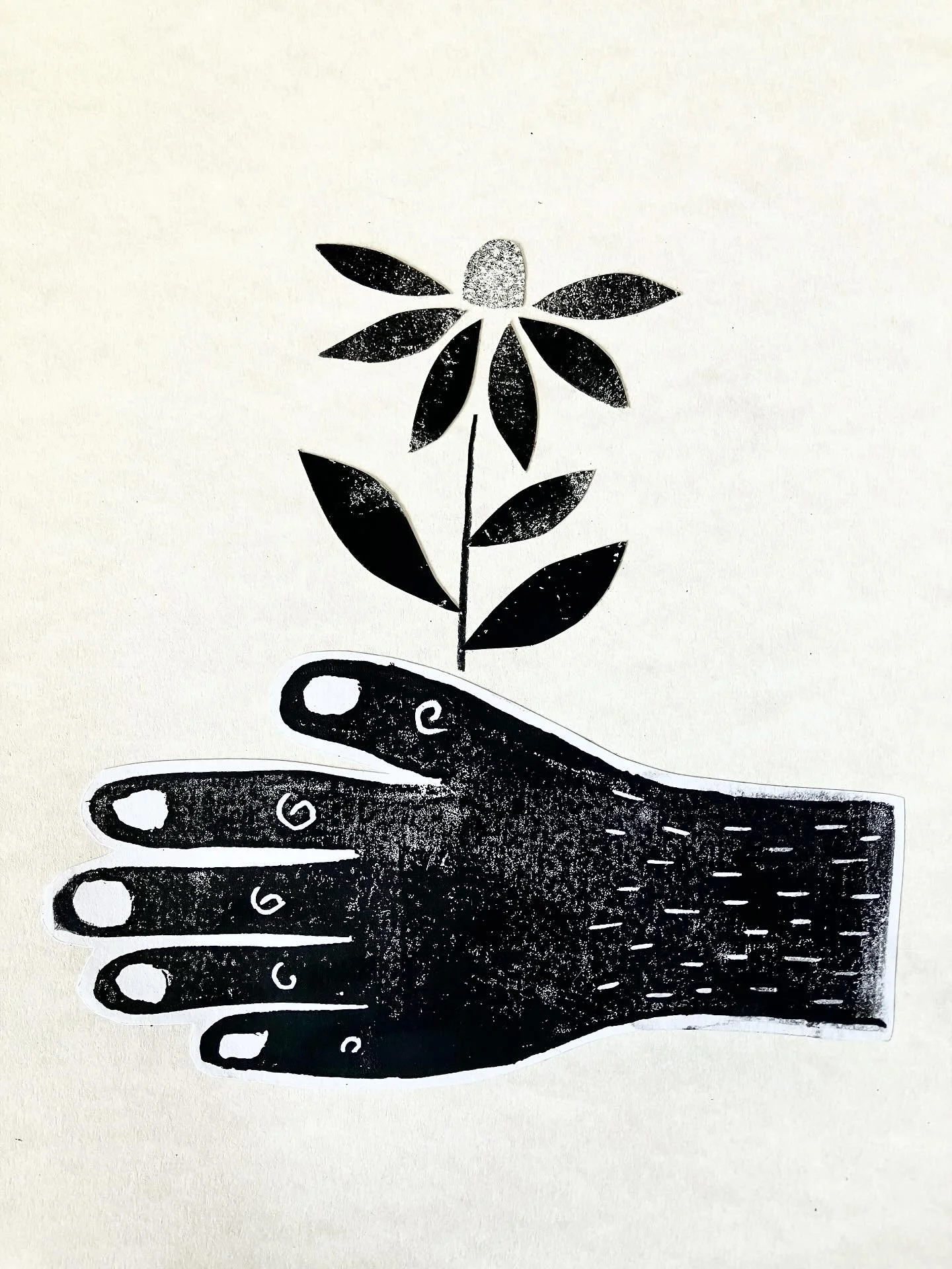 I picked you a flower, now it will die 🌼 
Woodblock &amp; cut paper print

Big news! These prints along with a whole stack of other pieces of mine are now being sold @houseofwaves.npt ! Be sure to swing by the Broadway street fair happening this wee