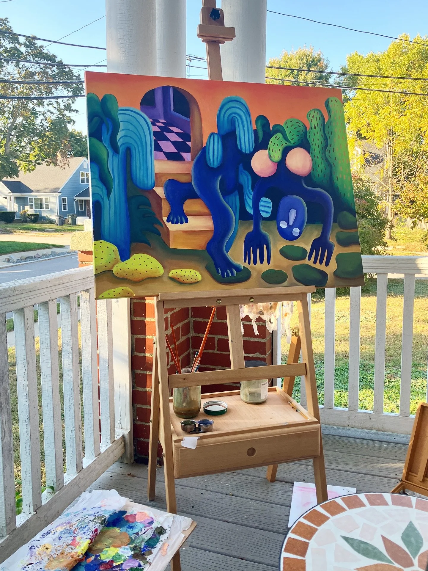 Painting out on the porch all weekend- summer forever please!! ☀️ 🎨 😊 

#rebeccapryillustration #painting #oilpainting #painter #artistsofinstagram #workinprogress #summerinoctober