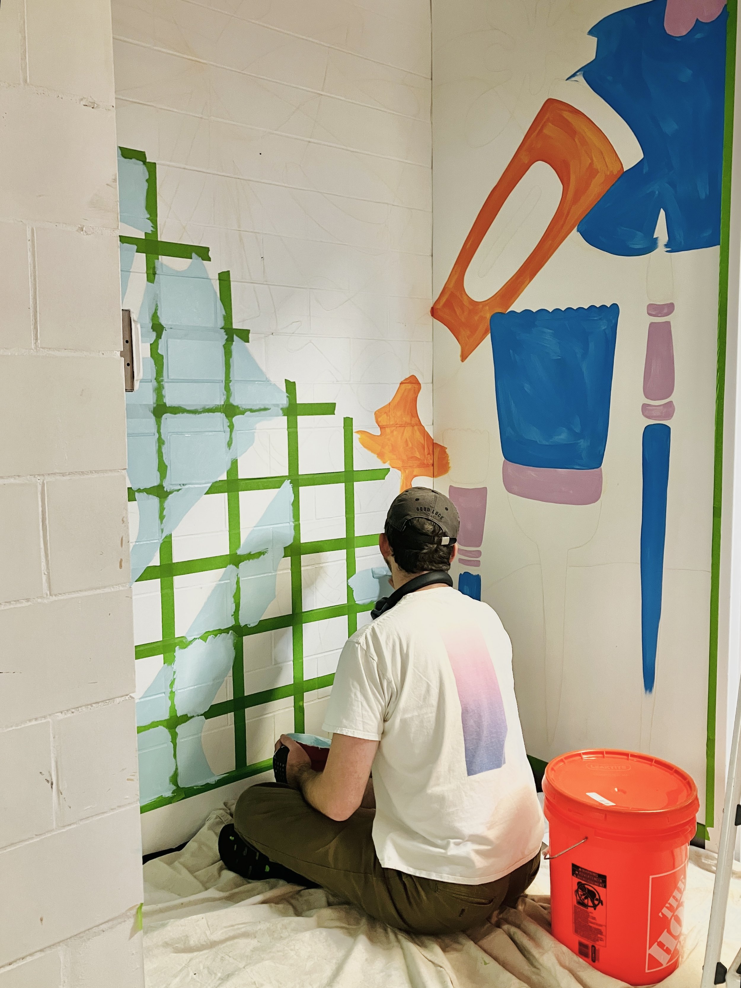 Work in progress of hand painted large scale interior mural in Somerville, MA.  
