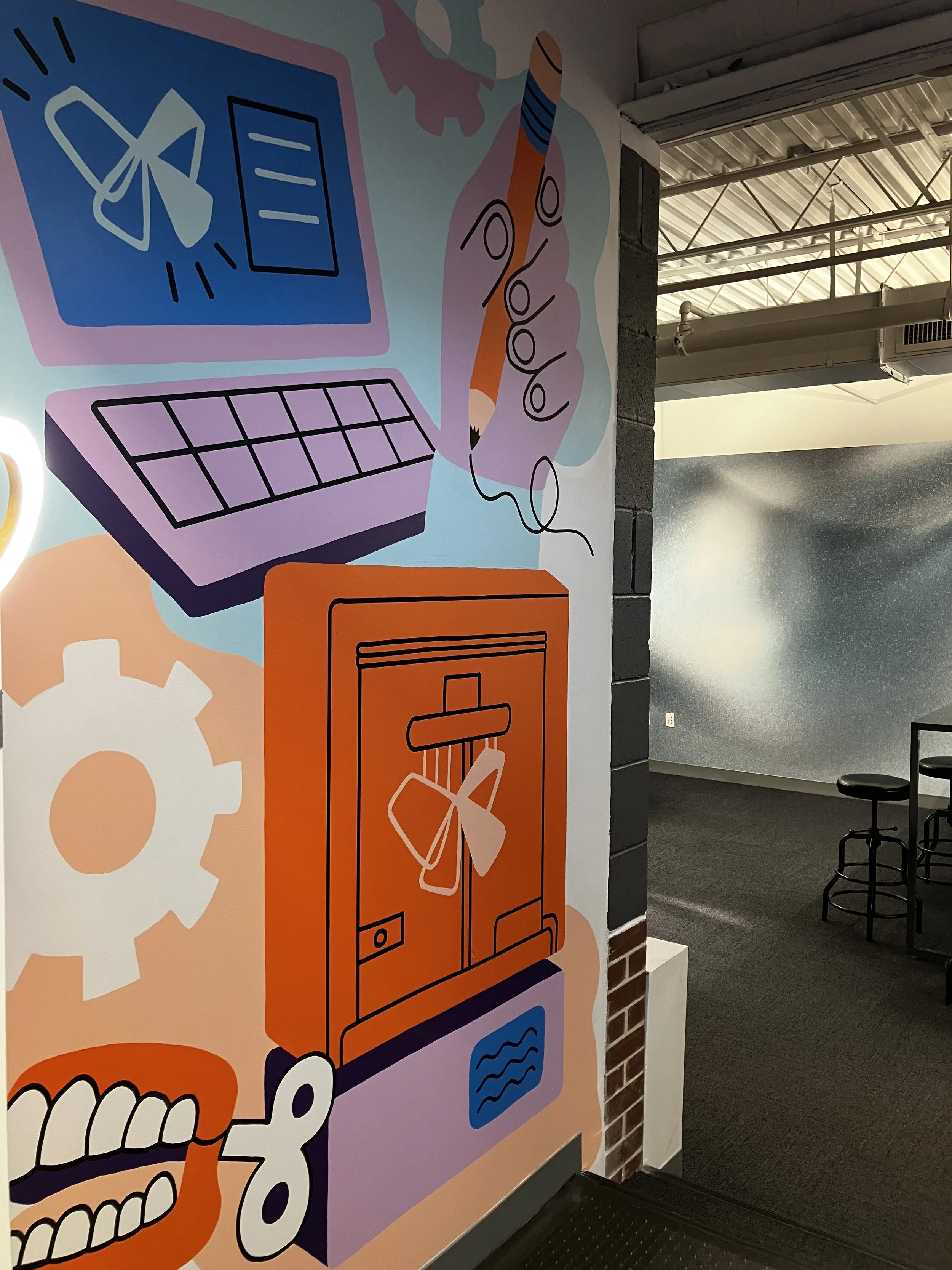 Hand painted Form Labs 3D printer for large scale mural in offices located in Somerville, MA.