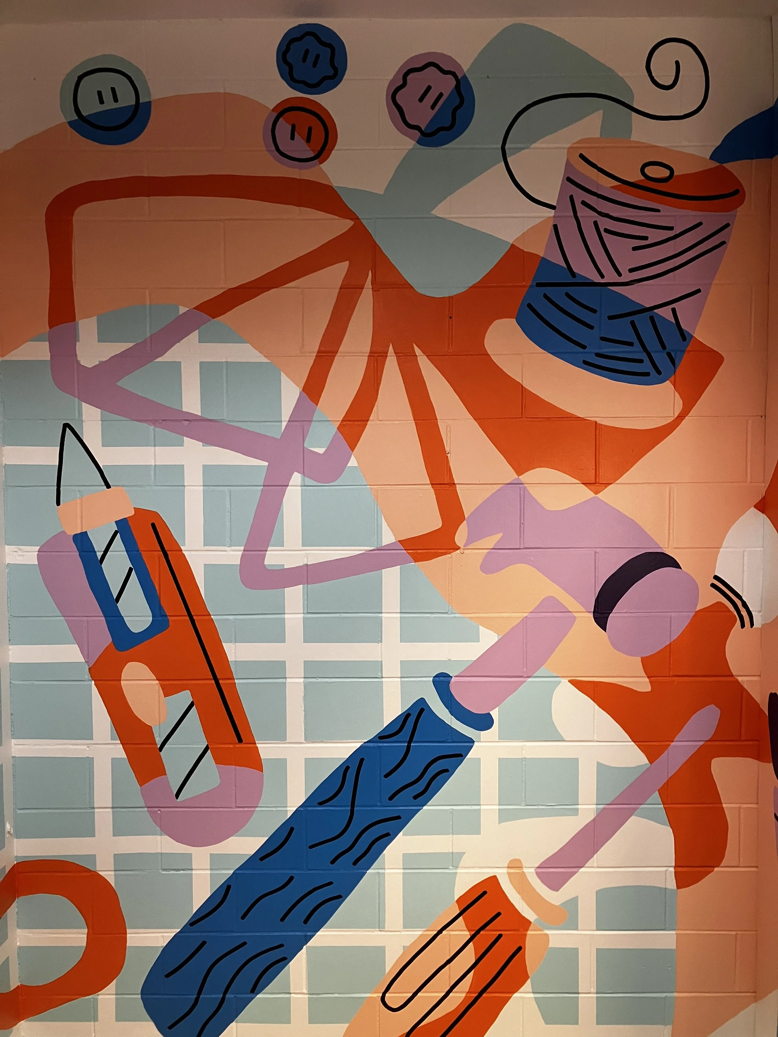 Detail of large scale commissioned mural for Form Labs office space in Somerville, MA. 