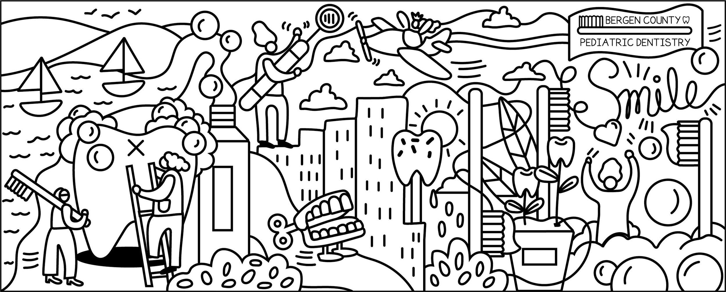 Line work digital sketch for a large-scale mural project by muralist for hire.