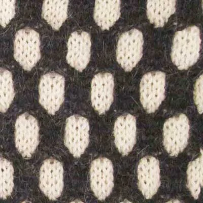 Beehive pattern knit swatch developed with machine knitters in Lima, Peru