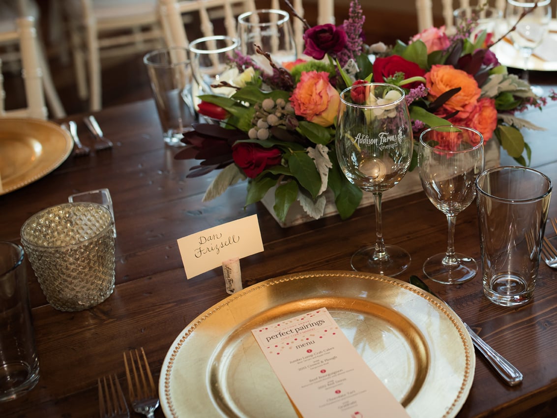 Place setting from our 2015 perfect pairings Valentine's dinner