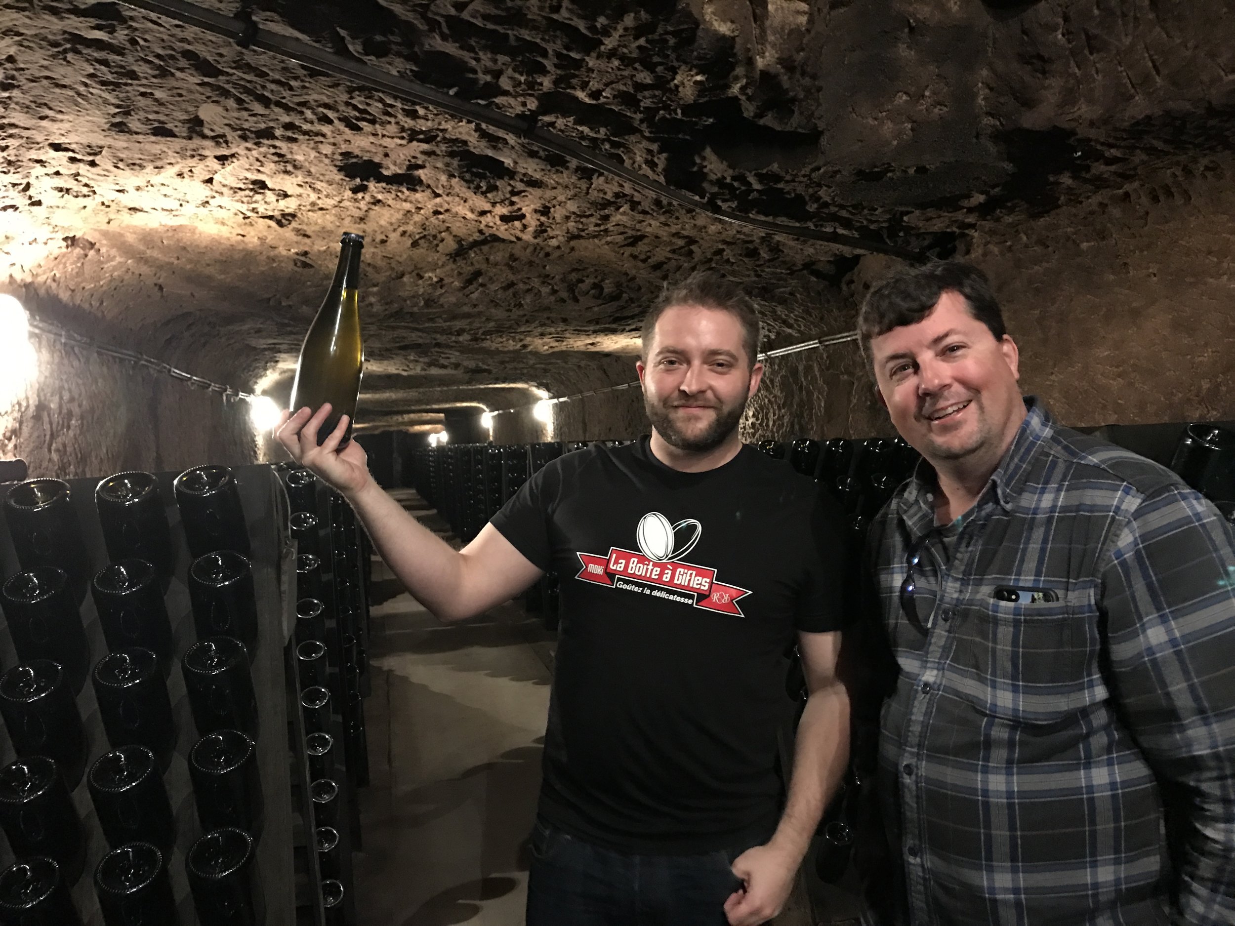 Jean and Jeff in the D.Huet sparkling wine cave