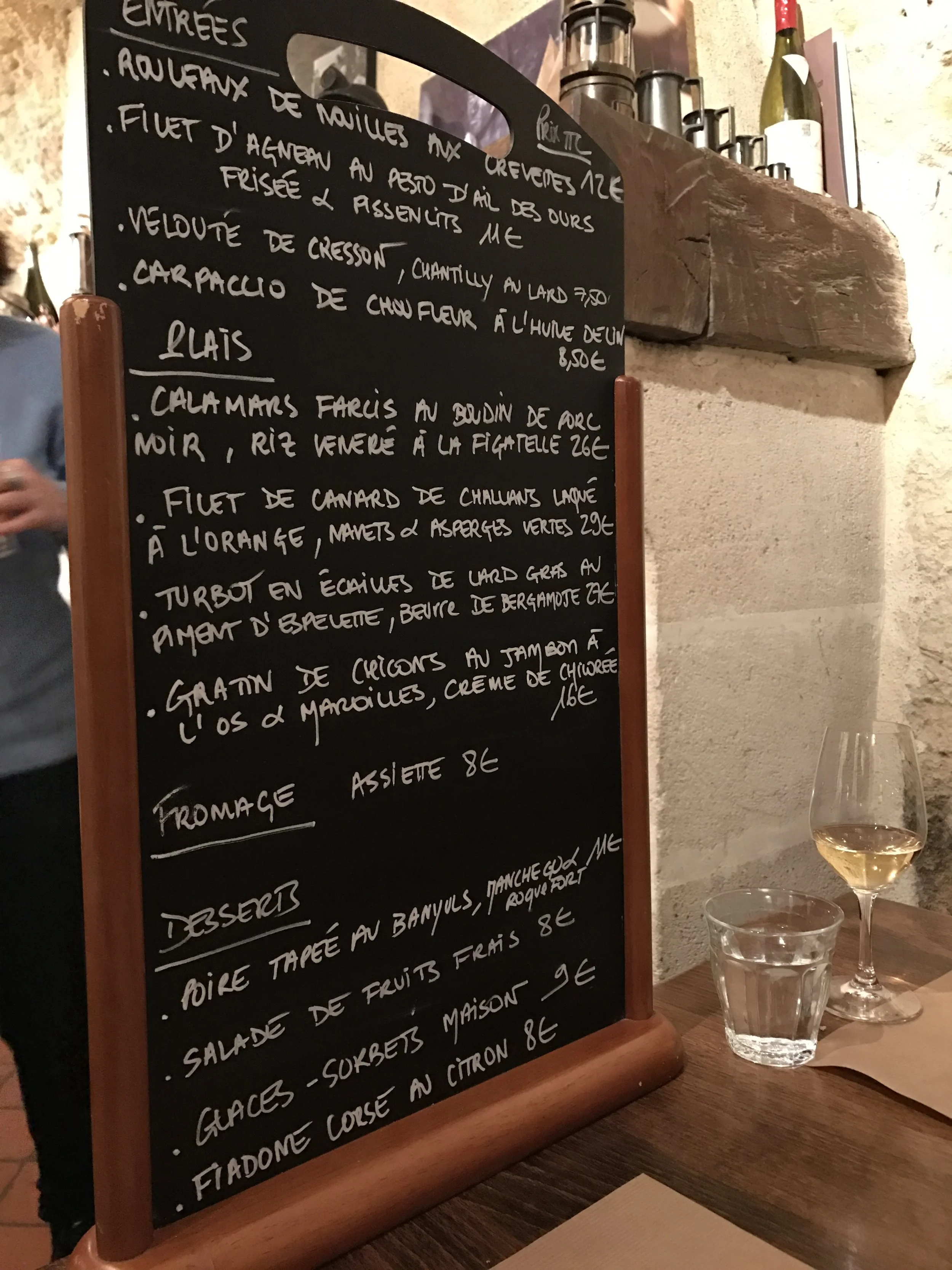 The menu du jour at Les Gueules Noires