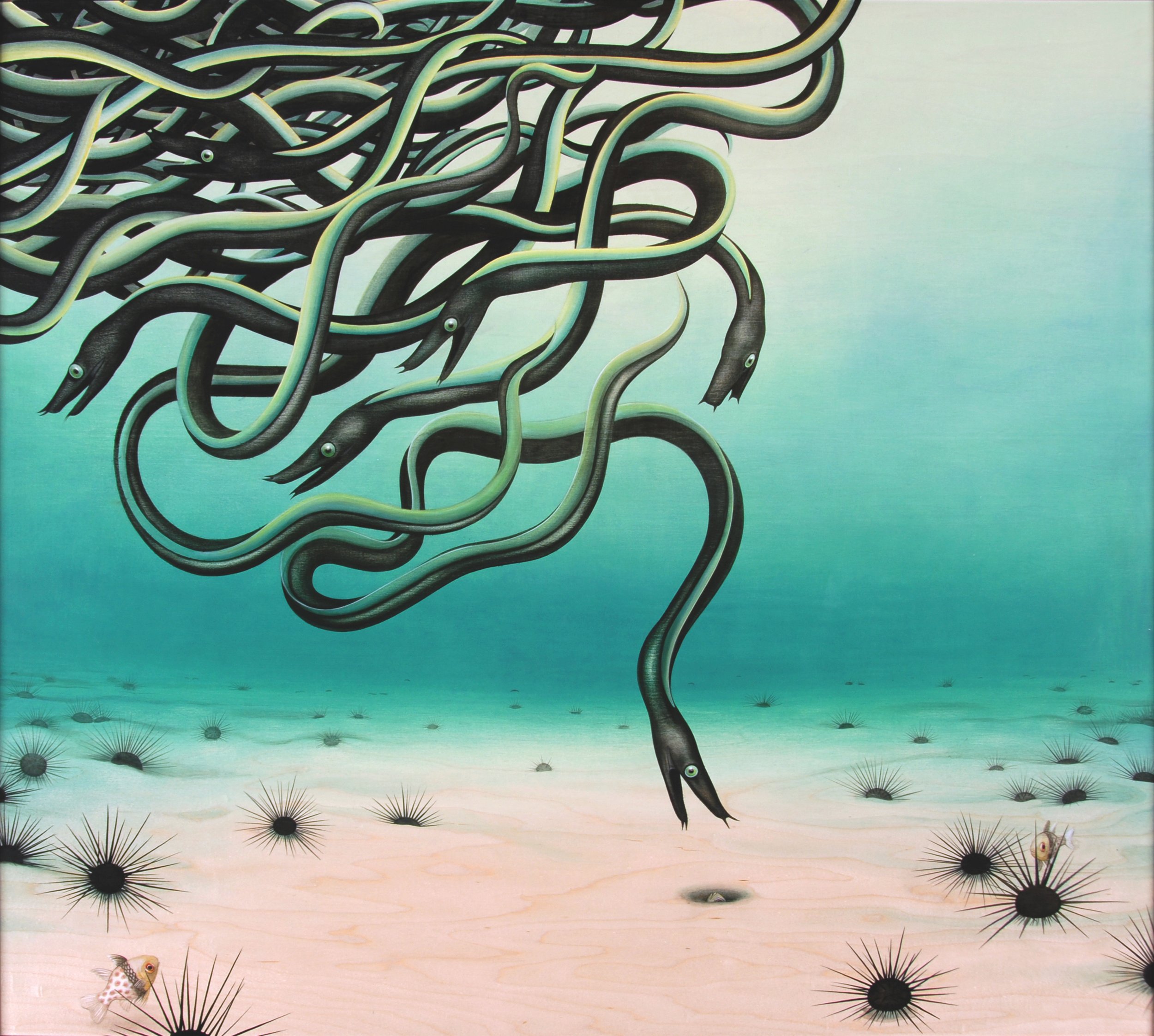 Ribbon Eels,  45 x 40 inches, acrylic on maple panel, 2007