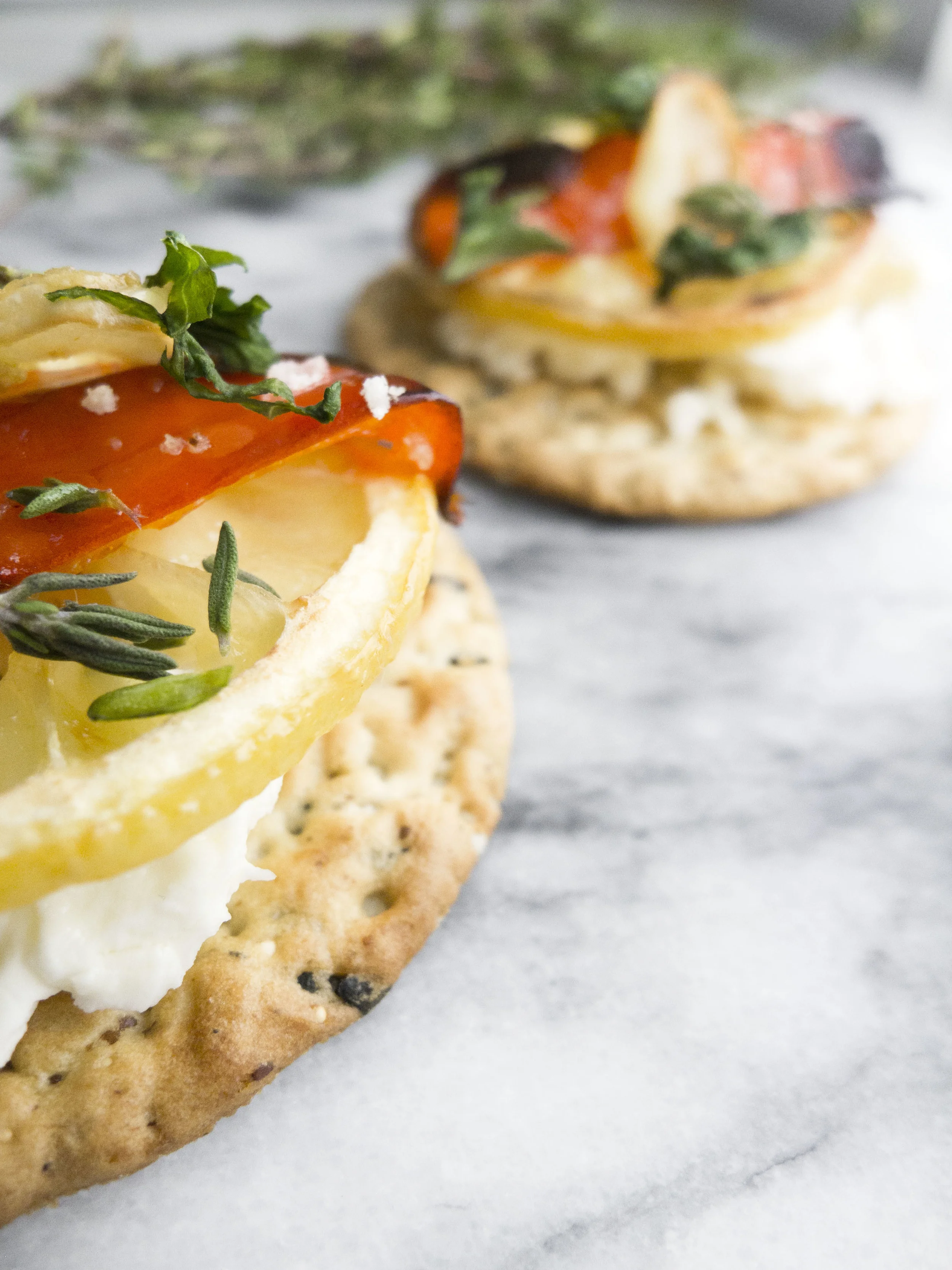 roasted red peppers and lemons over feta cheese 