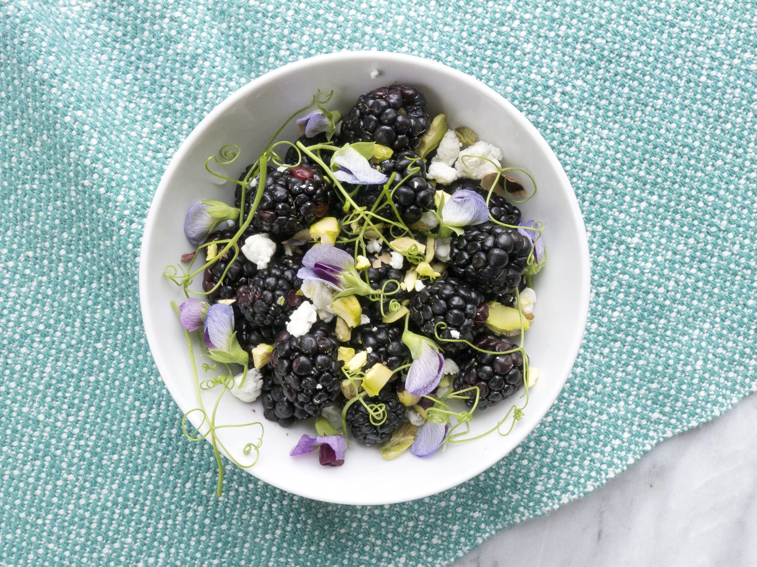 Blackberry Goat Cheese and Pea Shoot Salad 