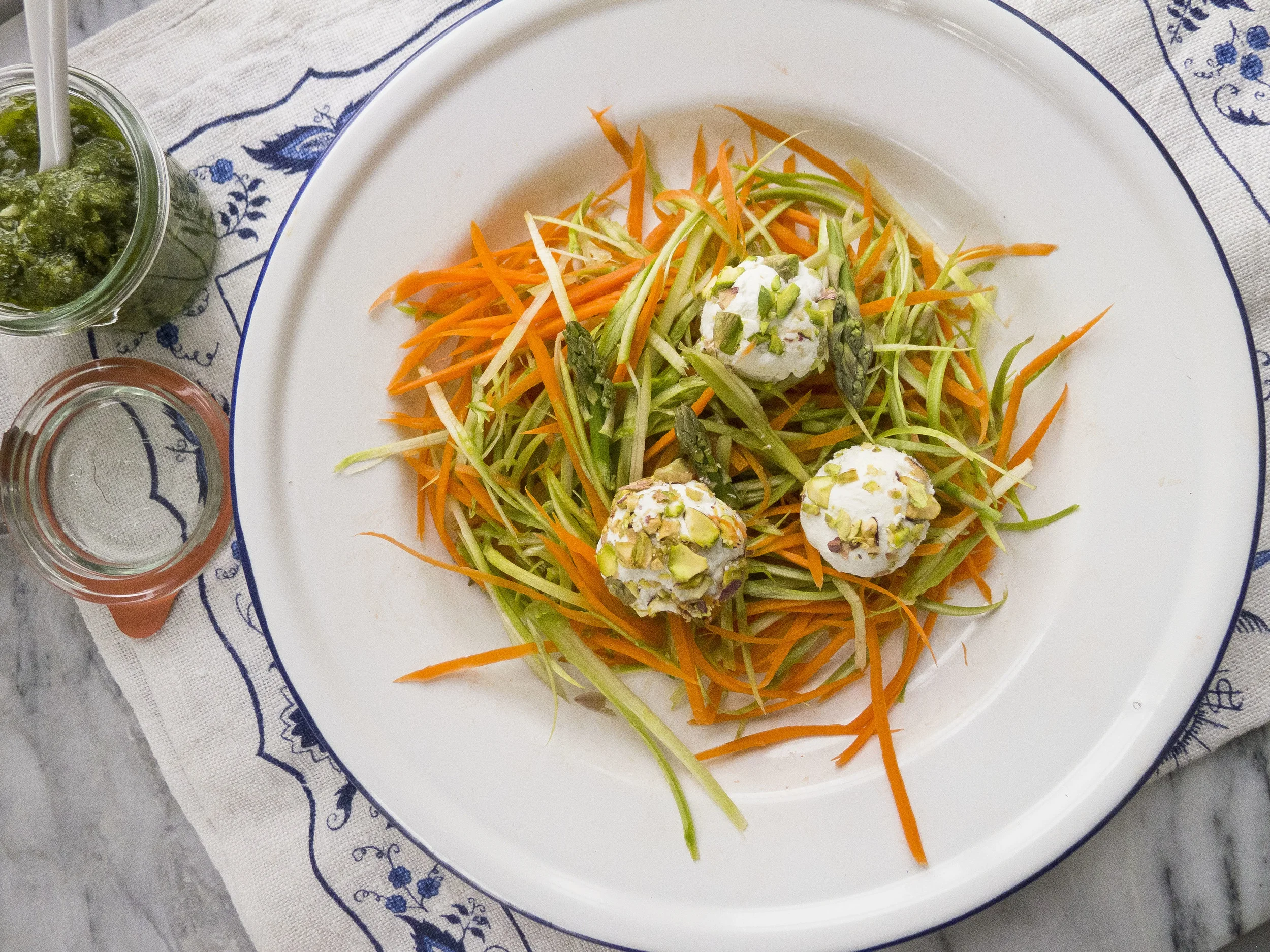 Spring Vegetable Noodles with Goat Cheese and Herbs