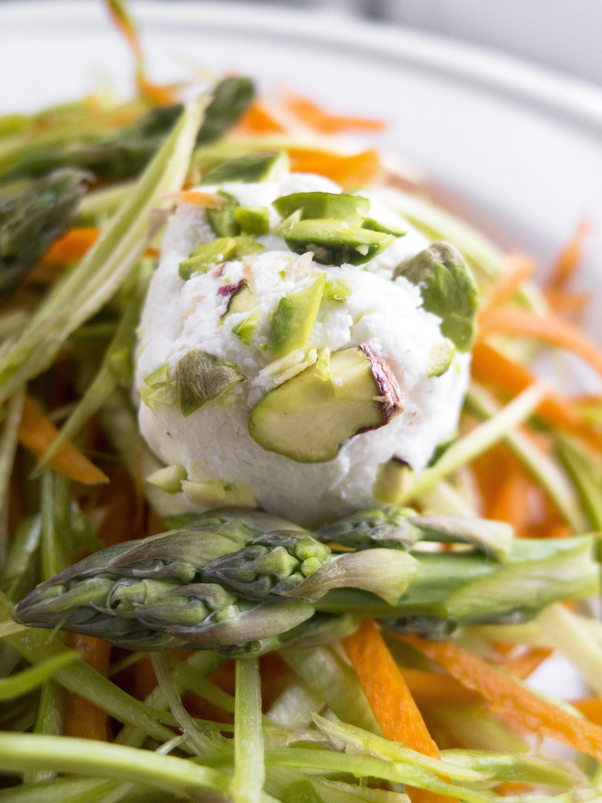 Spring Vegetable Noodles with Goat Cheese and Herbs