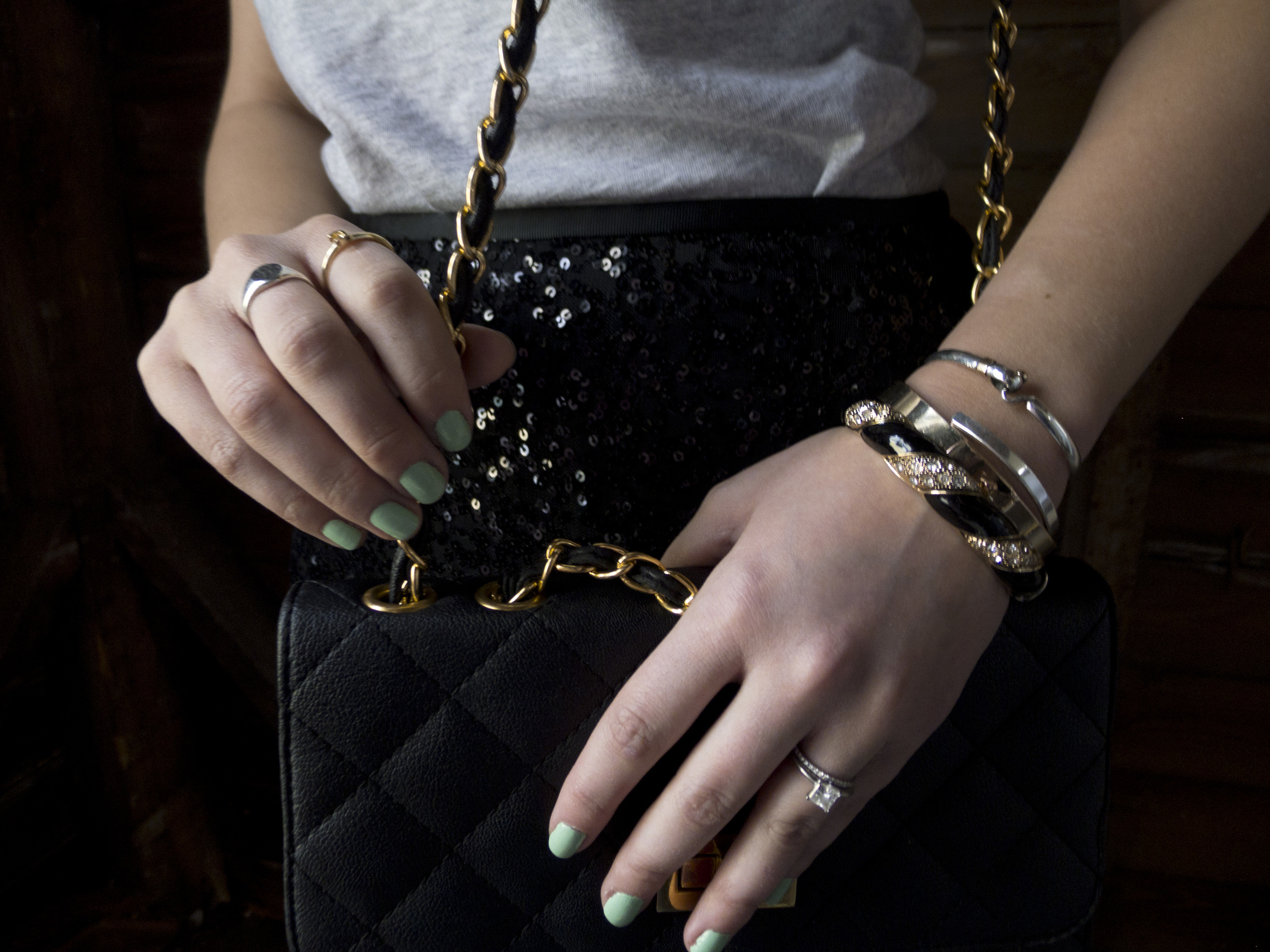 Outfit Post: Black Sequin Skirt and T-Shirt 