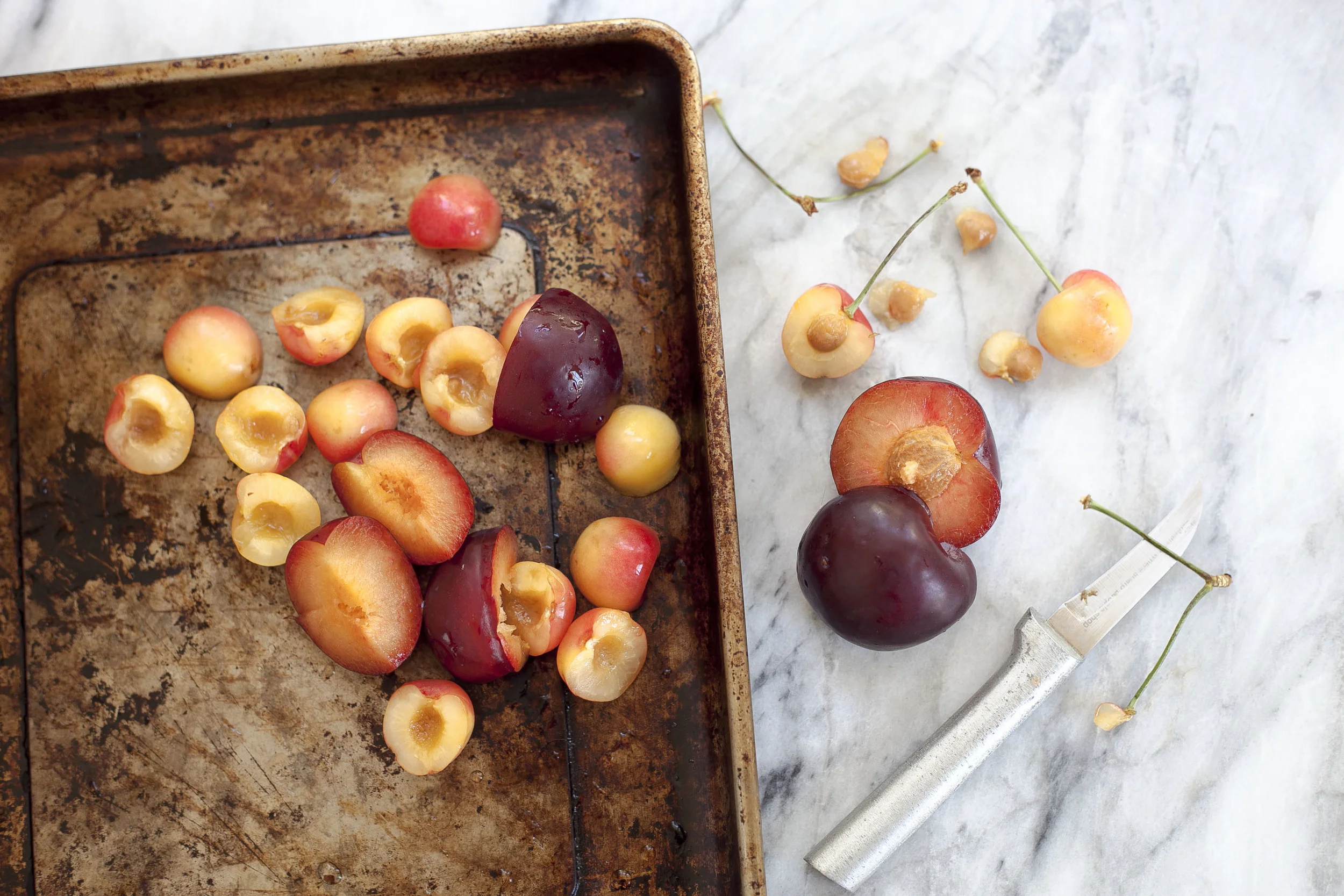 Roasted Cherries and plums with yogurt