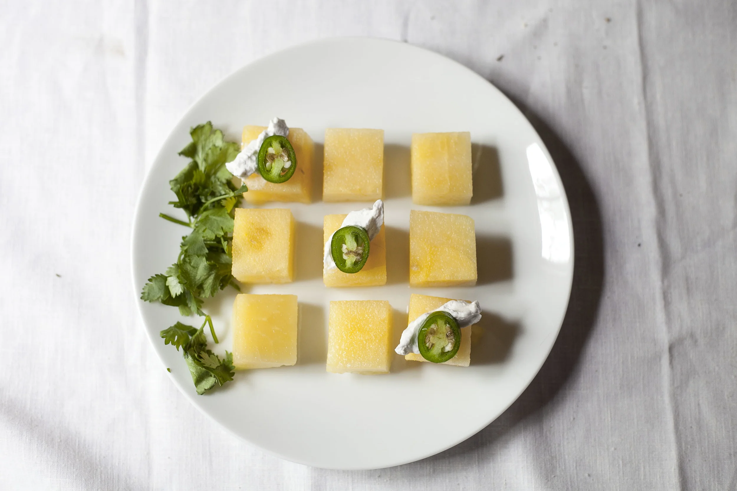 Watermelon Jalapeño Cubes with Coconut Whipped Cream