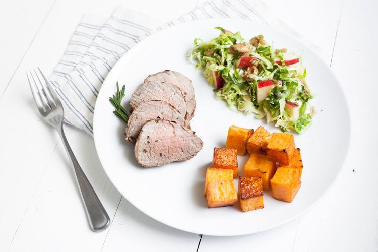 Rosemary Porkloin, Roasted Butternut Squash and Brussels Sprout Salad