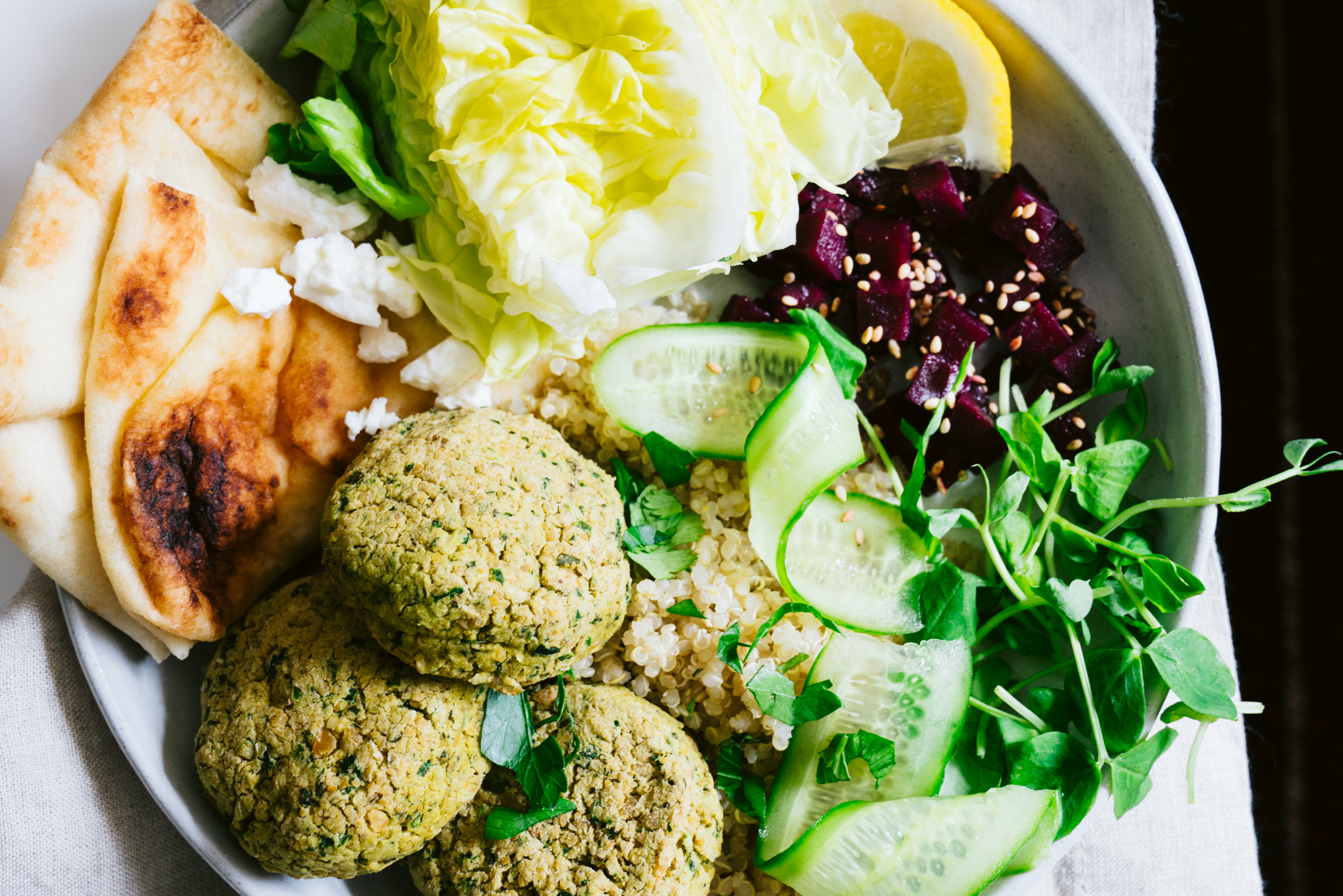 Feta Stuffed and Baked Falafel Bowl 