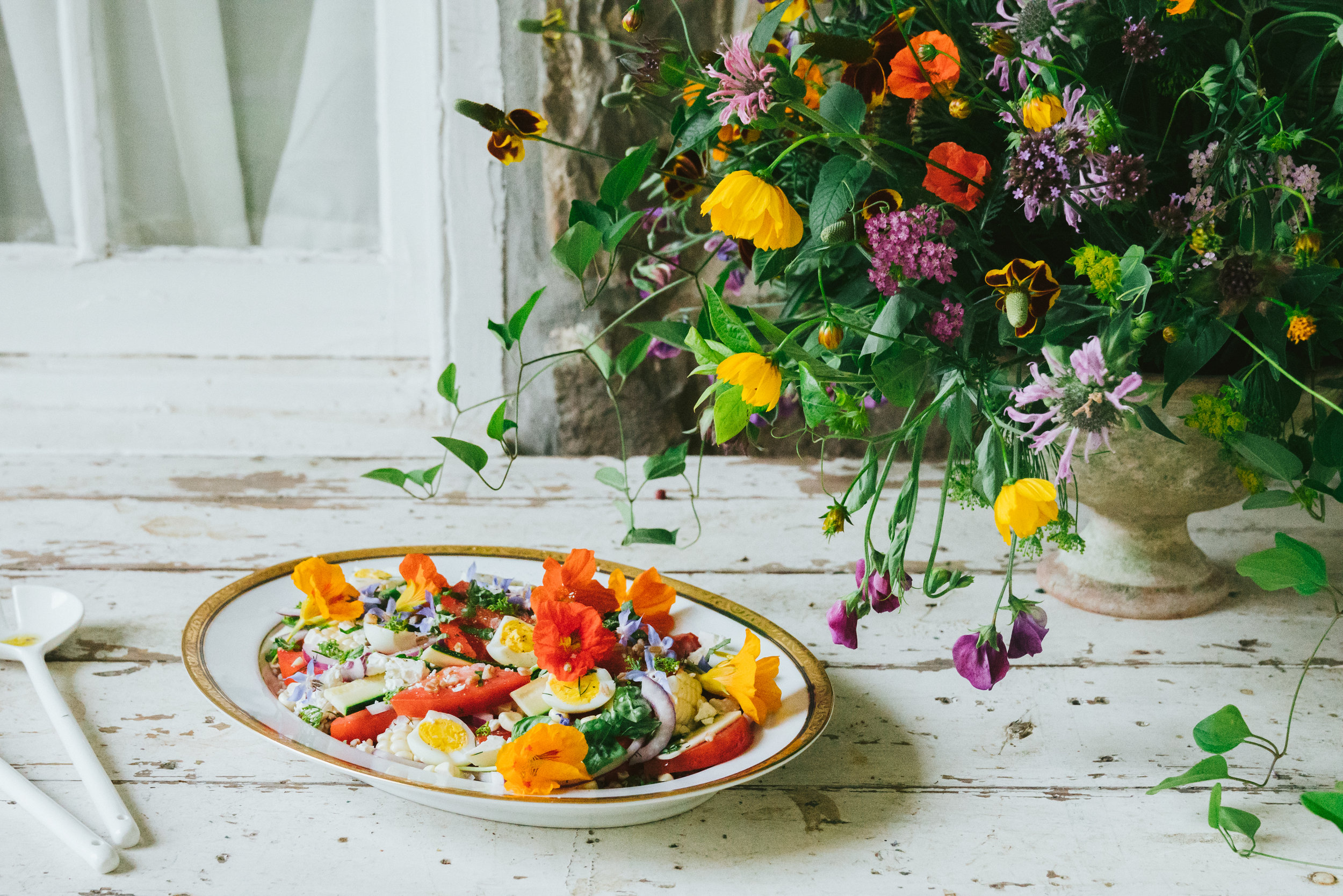 Food and Flowers: June Tomato Salad, Herbs and Country Flowers