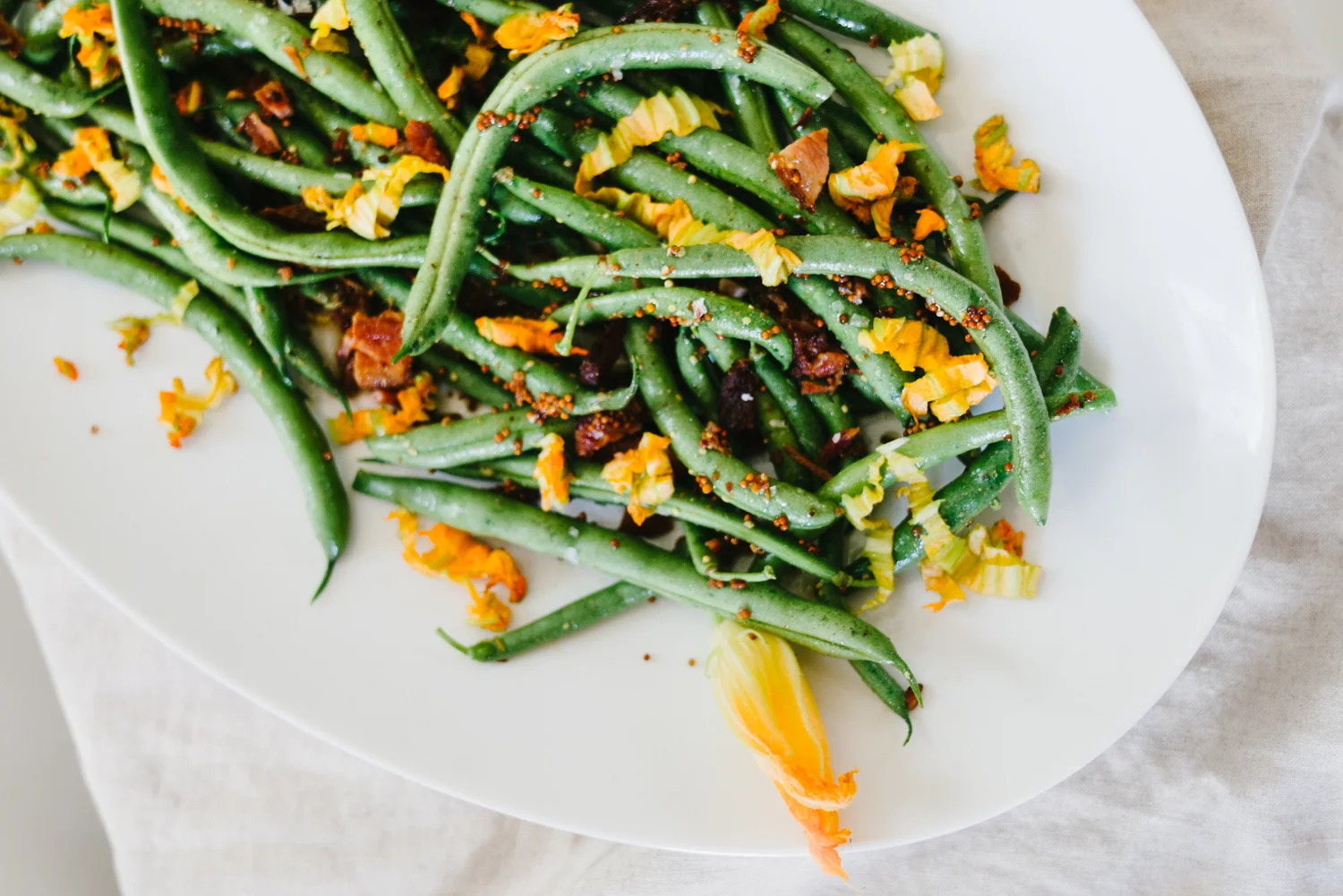 bacon dressing for green beans Warm Green Bean Salad with Bacon