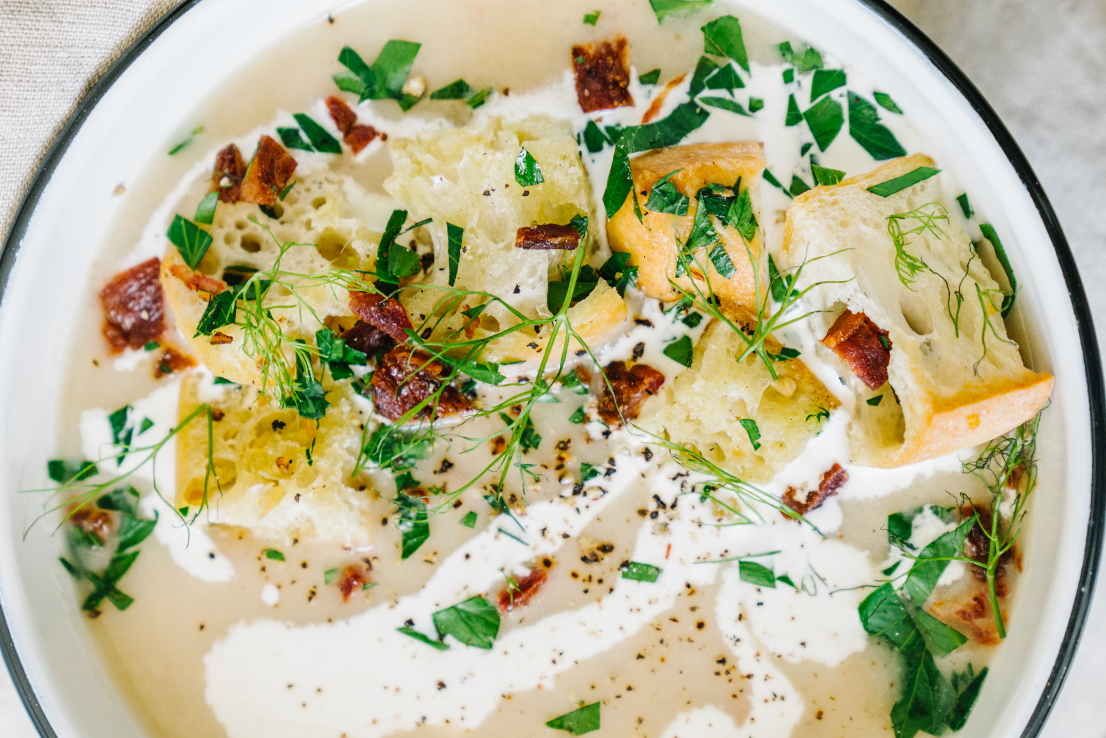 Autumn Apple Potato Soup with Garlic Herb Croutons 