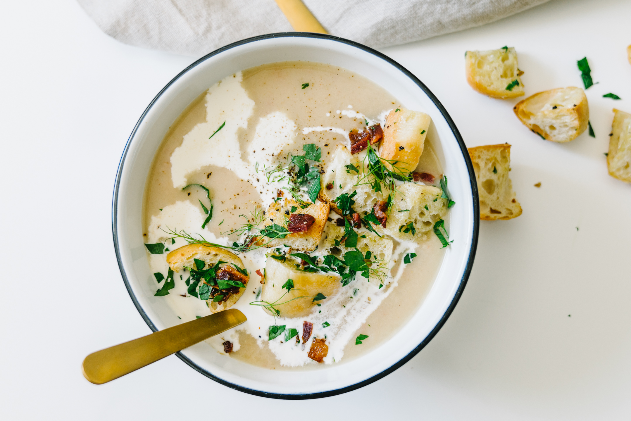 Autumn Apple Potato Soup with Garlic Herb Croutons 