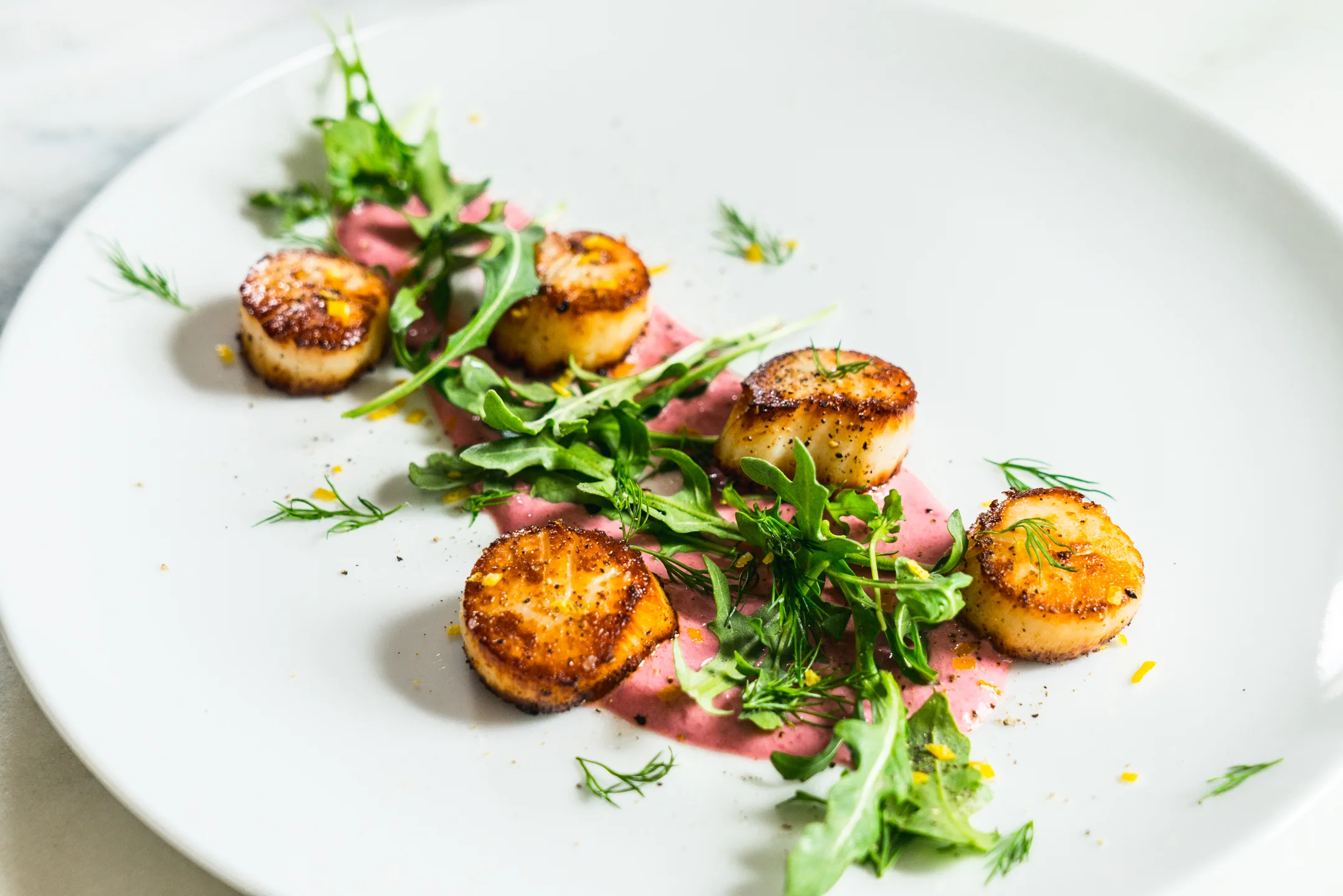 Pan Seared Scallops with Creamy Lemon Beet Purée — OhCarlene