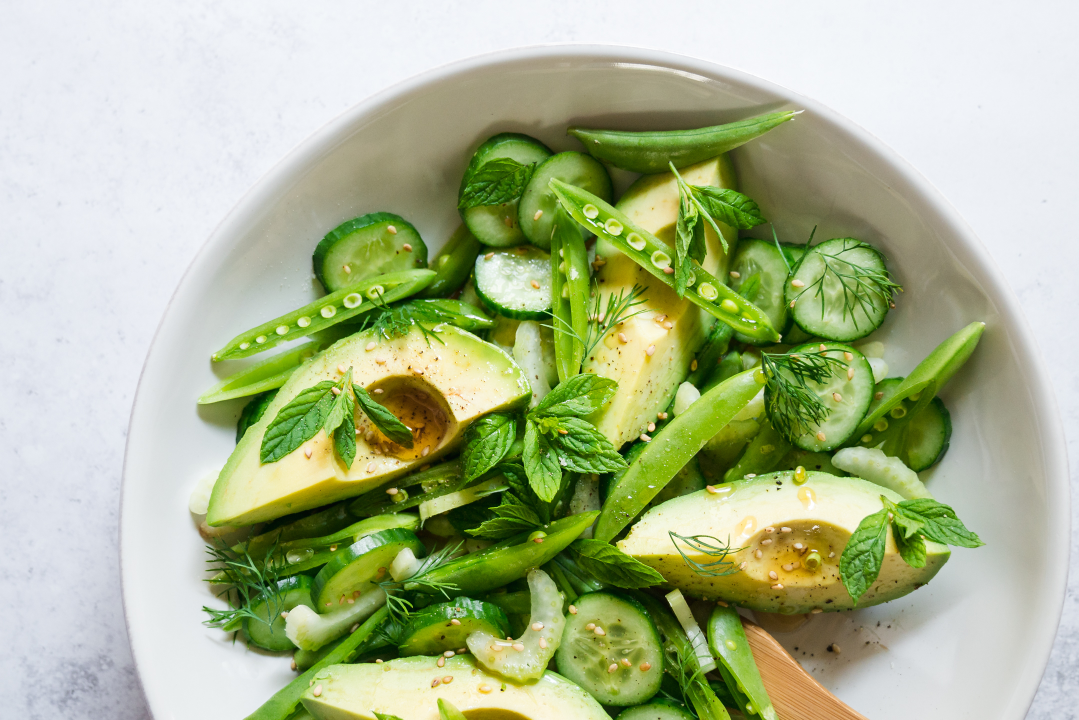 All Green No-Lettuce Salad: Cucumber Snap Pea Sesame Salad — OhCarlene