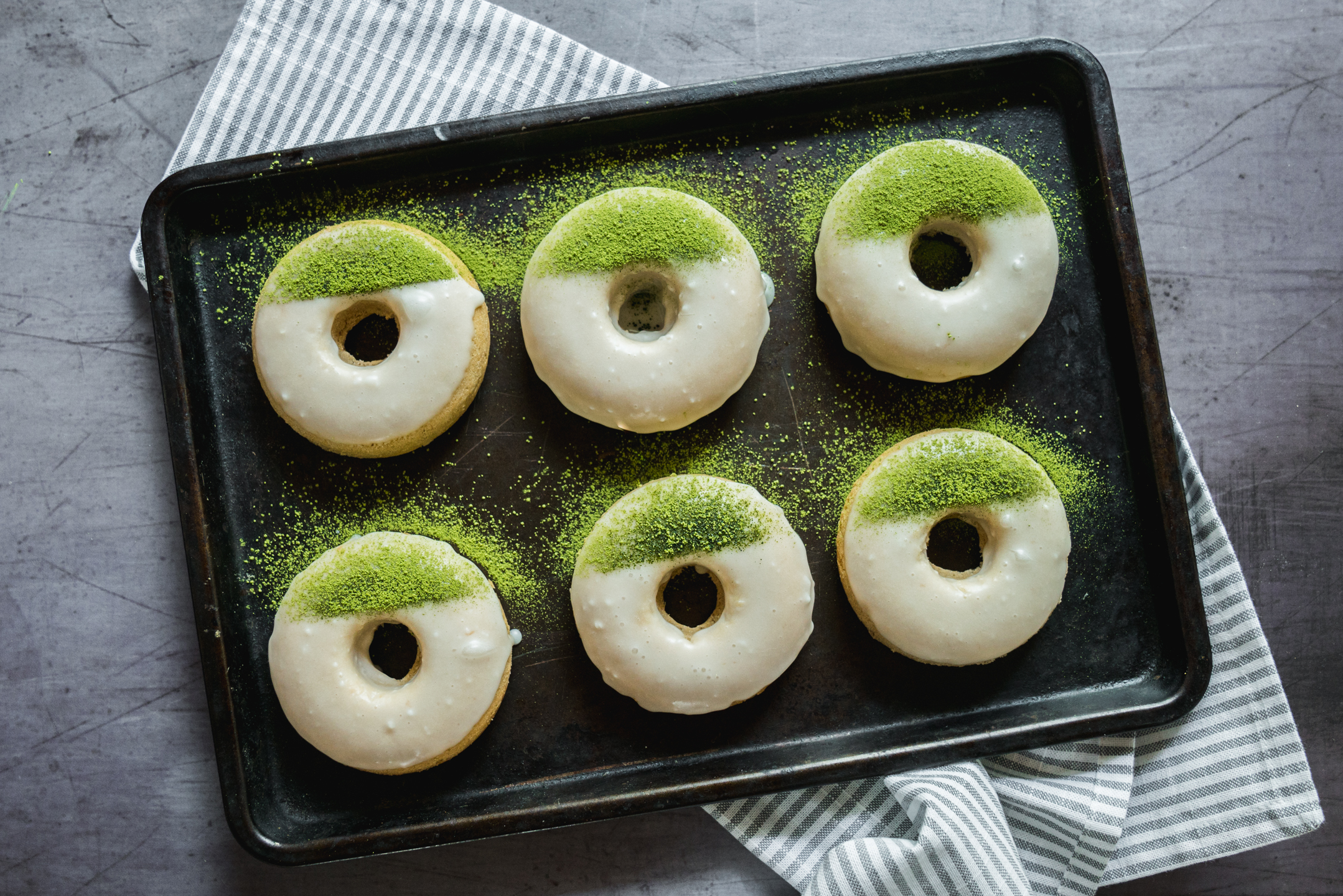 Green Tea Citrus Glazed Baked Doughnuts