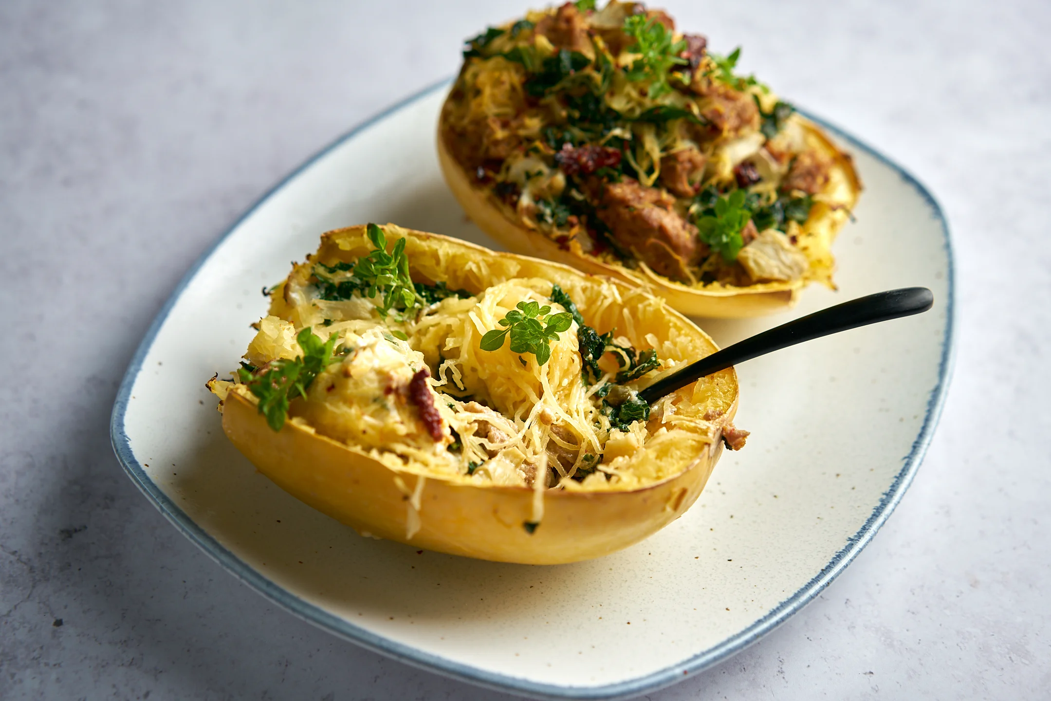 Stuffed Cheesy Sausage Spaghetti Squash