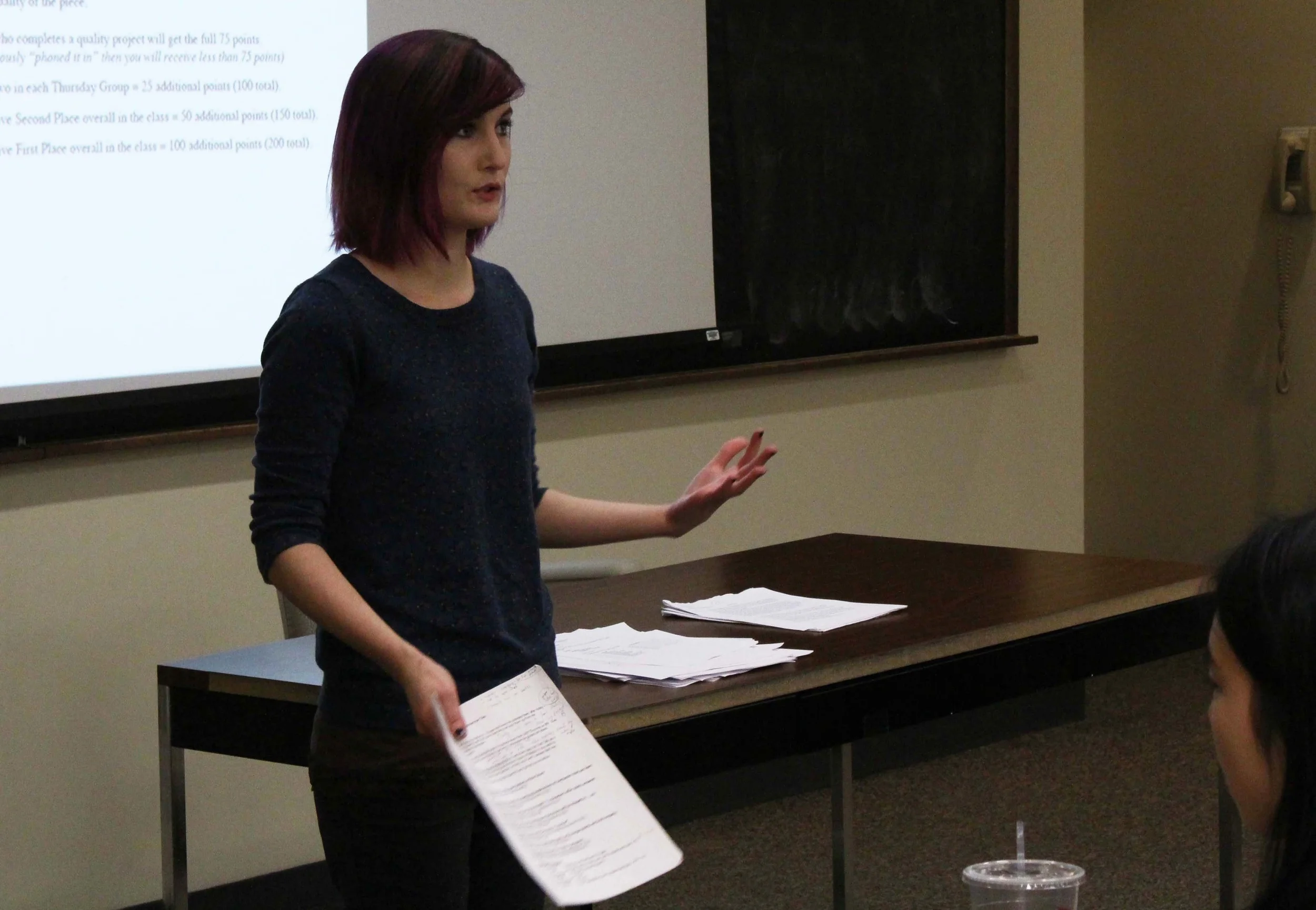 Mass Communication-Media Arts & Sciences Ph.D. student Steffi Shook leads an undergraduate class, Media and the Creative Process