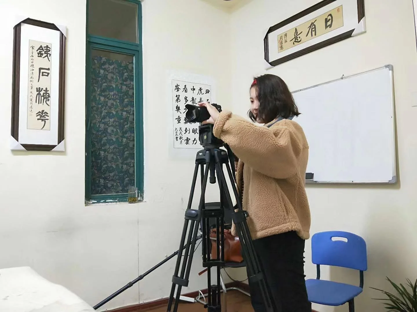 Eve Zhao on location shooting her documentary.
