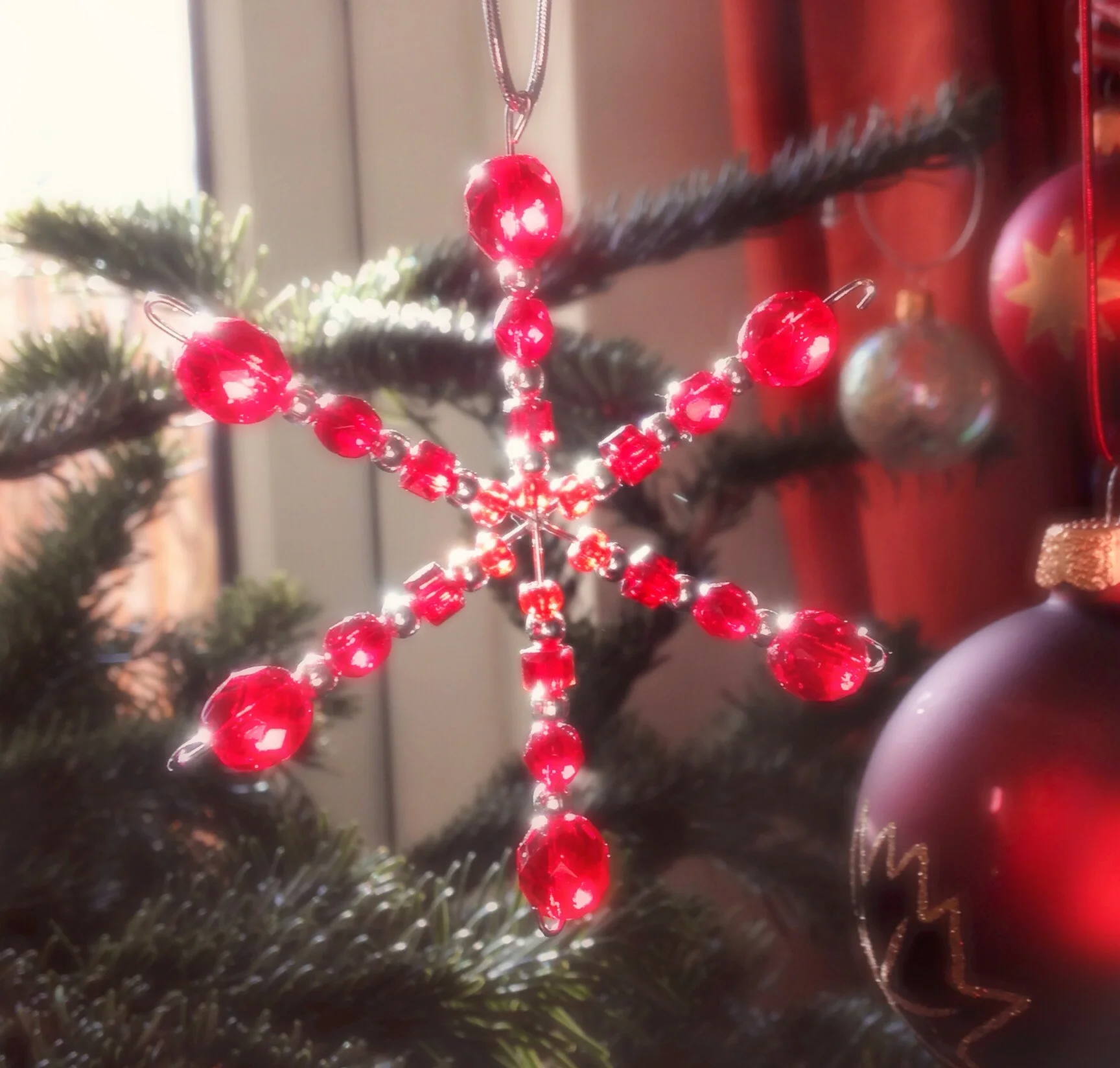 Jewelled snowflake decorating our Chriwtmas tree