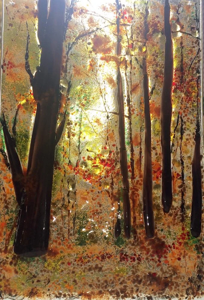 A forest scene panel, made as a birthday commission. It's all glass! Size approx A4.