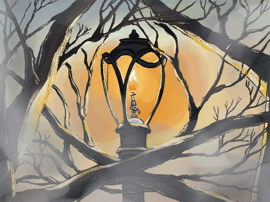 From Brooklyn Along the shore A black net of branches Tangles the pulpy yellow lamps. The shell-colored sky is lustrous with the fading sun. Across the river Manhattan floats– Dim gardens of fire– And rushing invisible toward me through the fog, A hurricane of faces.