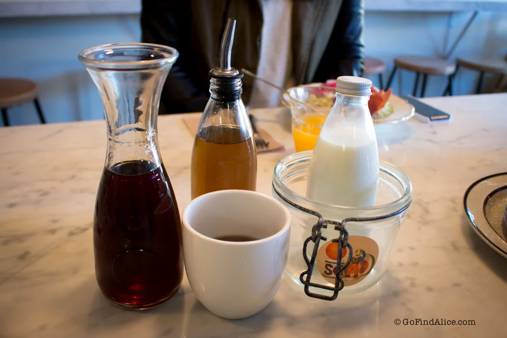 Cute coffee, milk and cane sugar glass jars