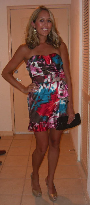 Dress: Express, $70 (2 years ago) Earrings: Banana, $20 Clutch: Aldo Shoes: Guess/Marshall's, $30