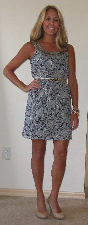 Dress: LOFT, $29 Belt: Limited, $20 Shoes: Banana Republic, $20 Bracelets: Banana Republic $13 and $22