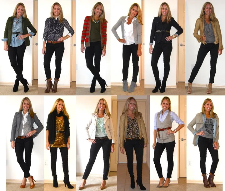 Today's Flashback Friday is going to blow your mind. Even I'm a bit shocked at how versatile black skinny jeans can be! They work with black shoes, brown shoes, gray shoes, nude shoes, leopard print, polka dots, denim shirts, gold sequins.... does it get any better than that? My other favorite thing about these jeans - you can hardly tell they are jeans. You could wear them to work and totally pull them off as dress pants. Go ahead, I won't tell. ;) ย
