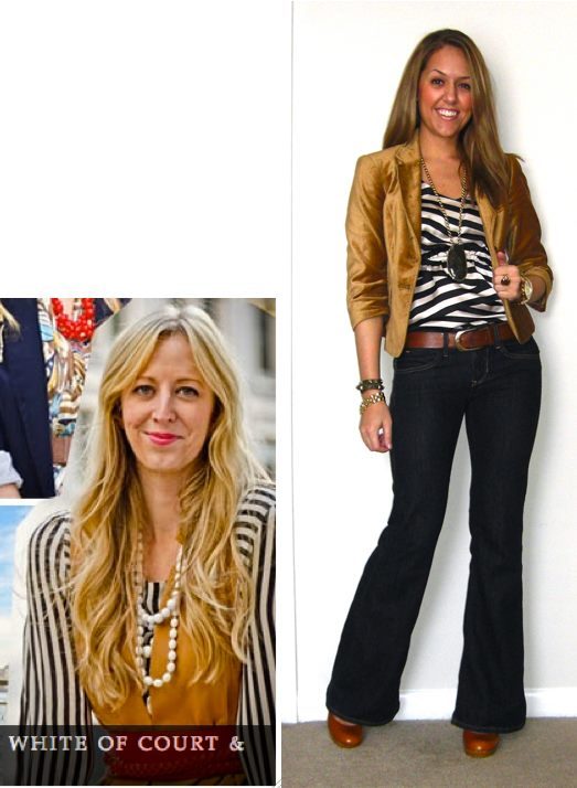 Inspiration photo: Barney's Jacket: Limited, $60 Shirt: TJ Maxx, $13 Jeans: Gap, $15 Belt: H&M, $20 Shoes: Restricted from Endless, $40 Necklace: My Stella & Dot website, $98 - http://bit.ly/tyv1ME Green bracelet: My Stella & Dot website, $59 - http://bit.ly/vahj2T Ring: My Stella & Dot website, $49 - http://bit.ly/AhOhO4 Right hand bracelet: Banana Republic, $10 Watch: Michael Kors, family gift
