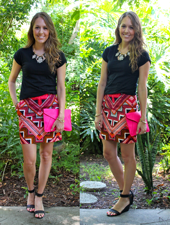 Black Top + Tribal Print Skirt