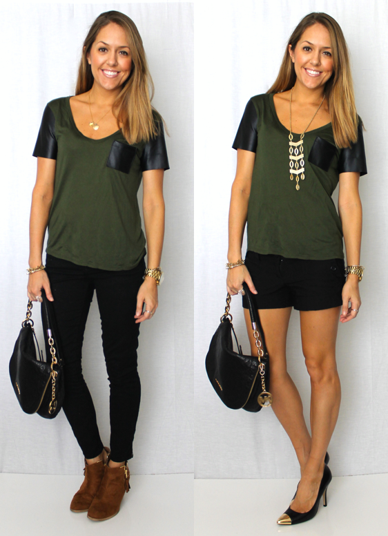 Tee with Faux Leather Accents