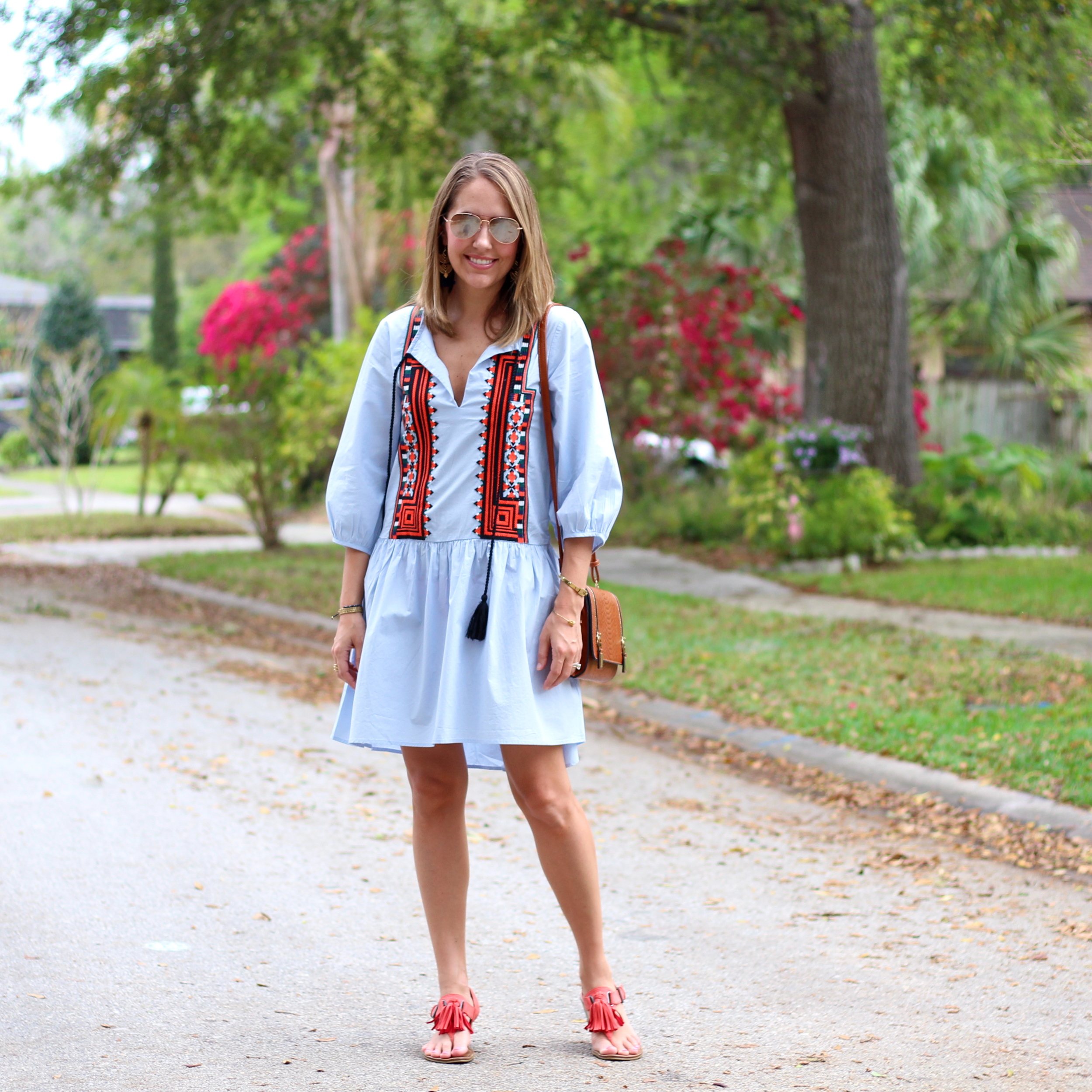 h&m blue embroidered dress