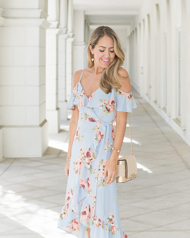 floral cold shoulder wrap dress