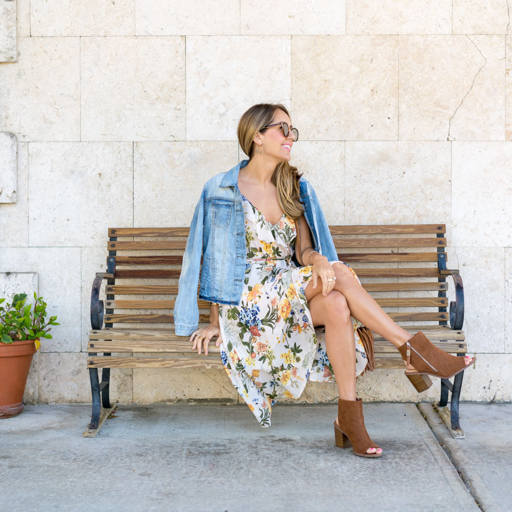 floral dress and ankle boots