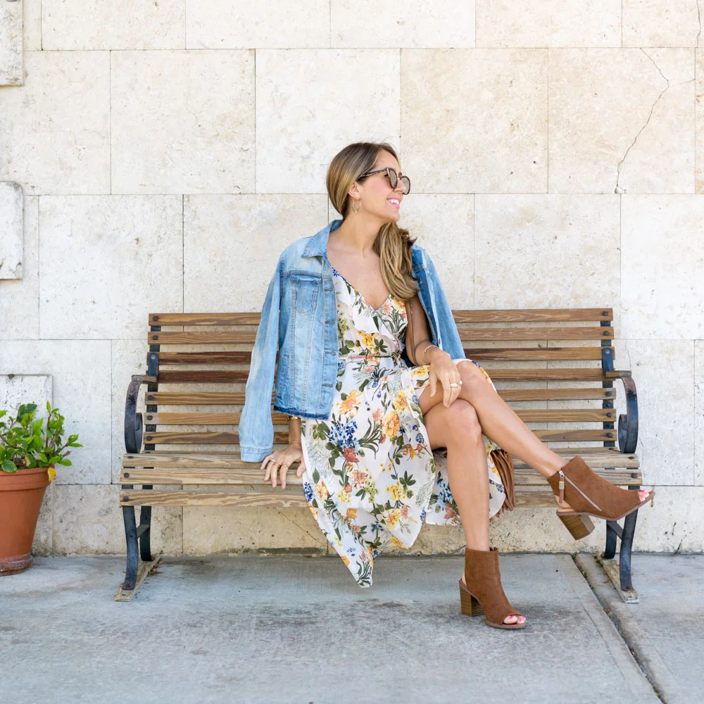 dress denim jacket and boots