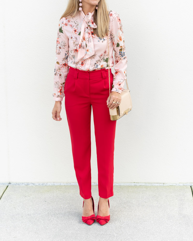 pink top red pants