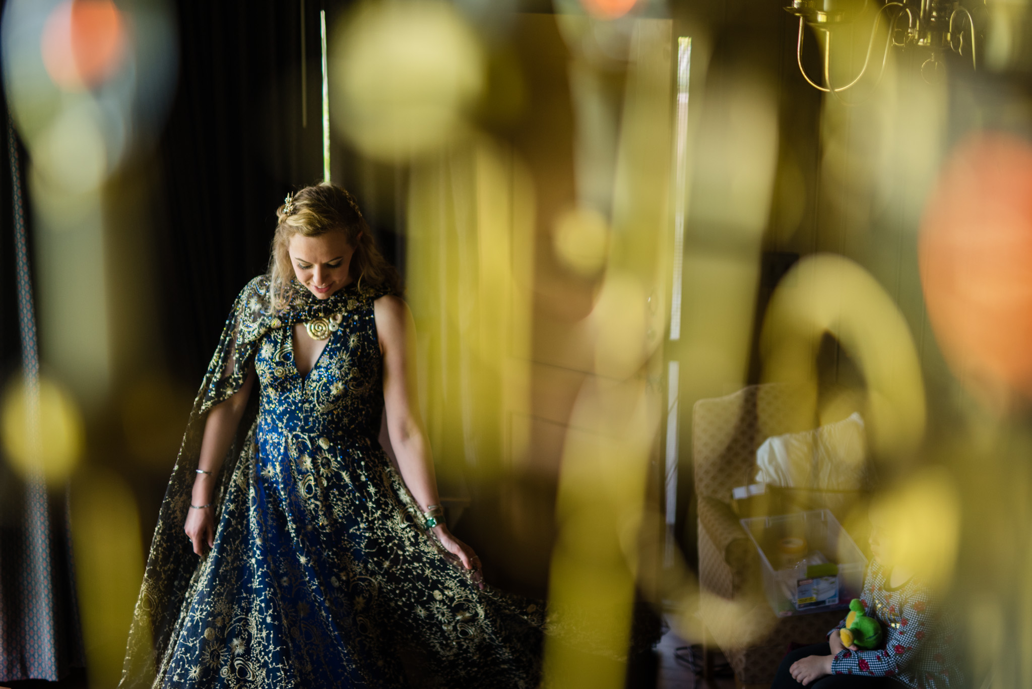 Unique wedding dress with planets and stars