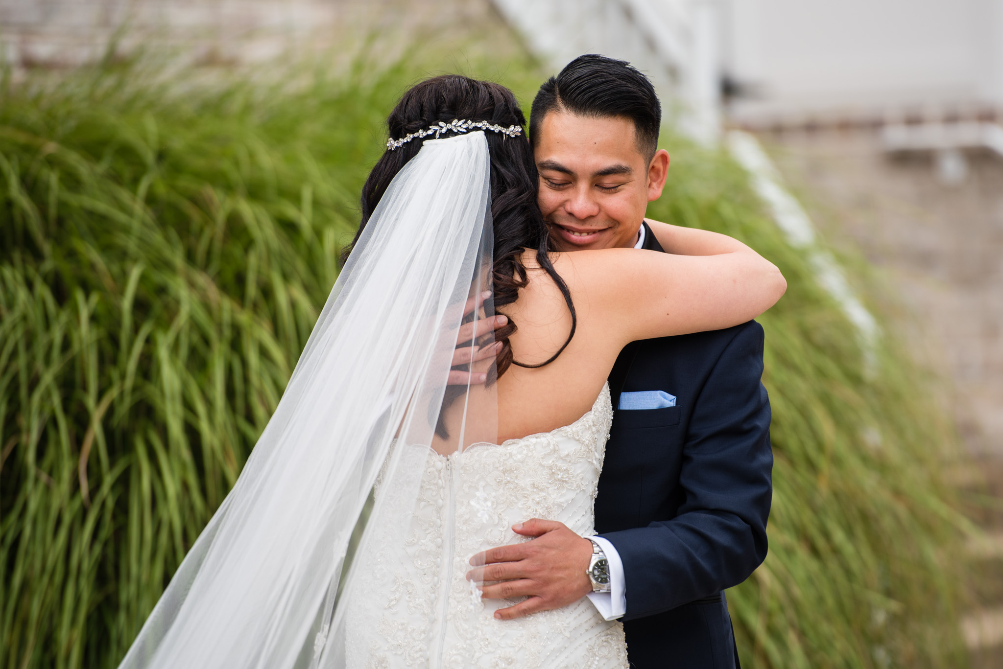 First look hug Virginia wedding